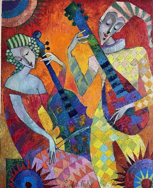 Living room painting by Jan Bonawentura Ostrowski titled Concert duet