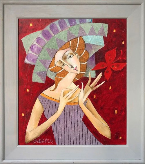 Obraz do salonu artysty Jan Bonawentura Ostrowski pod tytułem Dziewczyna z motylem