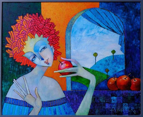 Obraz do salonu artysty Jan Bonawentura Ostrowski pod tytułem Portret z jabłkiem