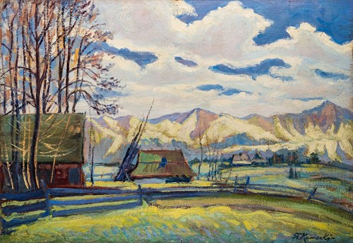 Living room painting by Stanisław Kamocki titled Landscape