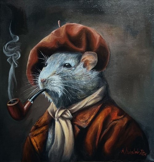 Living room painting by Anna Szóstak titled Old Rat