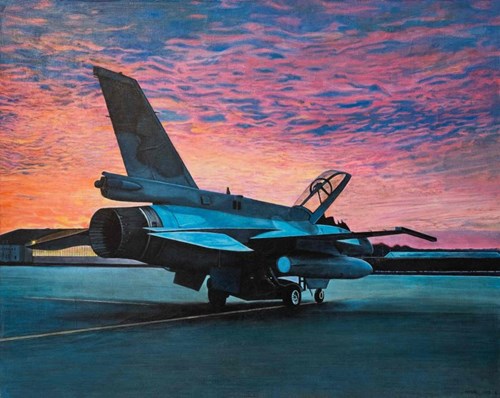 Living room painting by Justyna Woźniak titled F-16