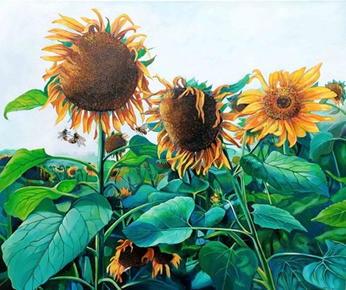 Living room painting by Mila Chyżawska titled Sunflowers
