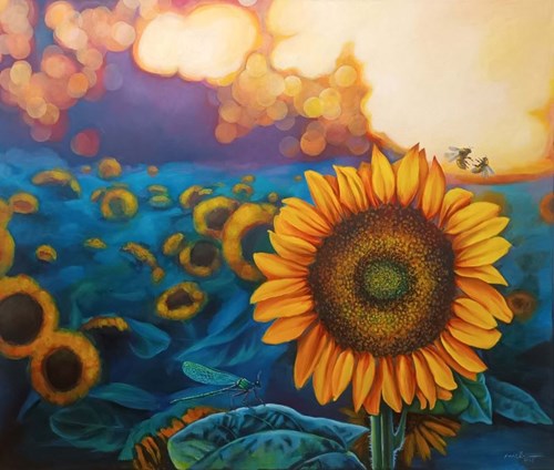 Living room painting by Mila Chyżawska titled Sunflowers