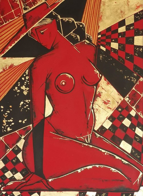 Living room painting by Iwona Wierkowska-Rogowska titled Nude in Gold and Red