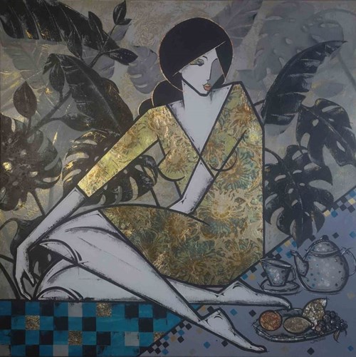 Living room painting by Iwona Wierkowska-Rogowska titled Black tropical tea