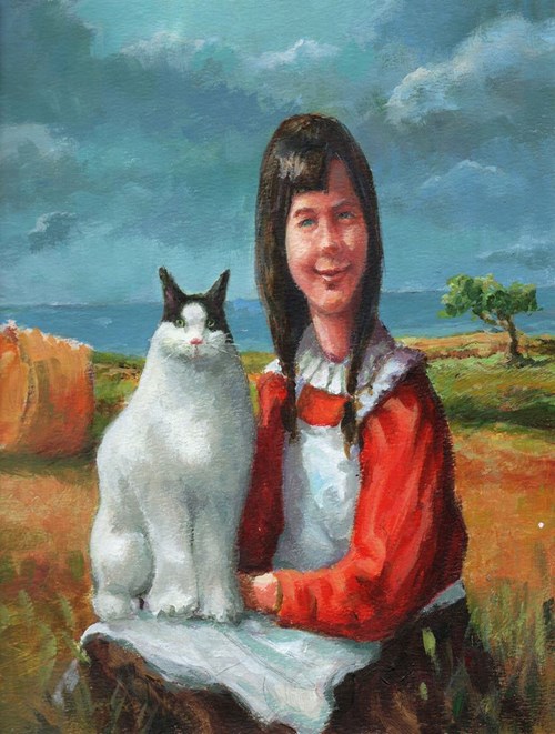Obraz do salonu artysty Robert Konrad pod tytułem Dziewczynka z kotem