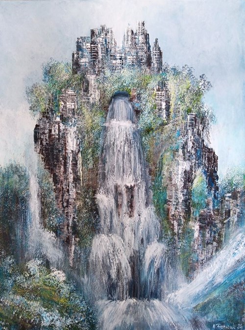 Living room painting by Andrzej Fronczak titled Waterfall