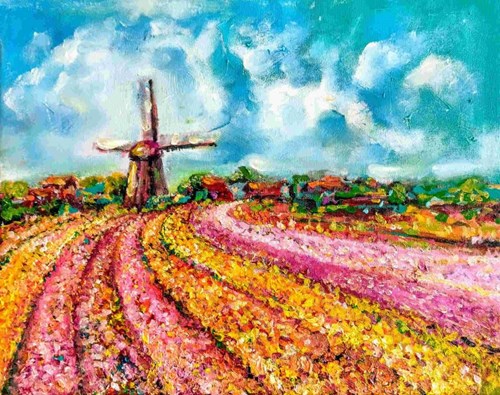 Living room painting by Łukasz Jankiewicz titled Tulip field