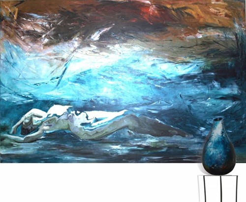 Living room painting by J. Aurelia Sikiewicz-Wojtaszek titled Desire of Depth (painting and sculpture)