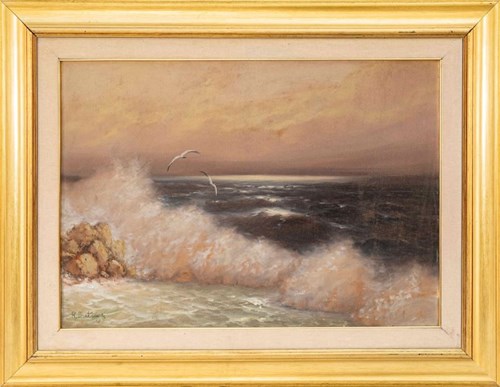 Living room painting by Roman Bratkowski titled Foamy Waves, 1st Half of the 20th Century