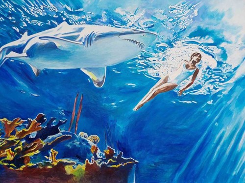Living room painting by Ilona Foryś titled Shark