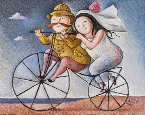 Obraz do salonu artysty Agnieszka Korczak-Ostrowska pod tytułem Para młoda na bicyklu