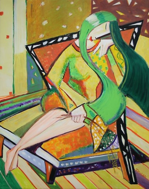 Living room painting by Tomasz Kuran titled Rest, or Ruth after a hard day's work