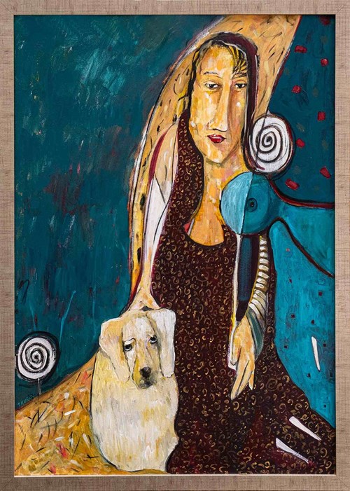 Living room painting by Tomasz Kuran titled Madame with a Labrador