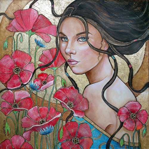 Living room painting by Joanna Misztal titled Poppy Girl