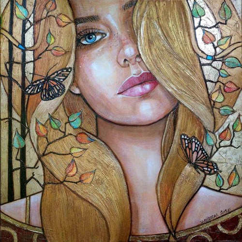 Living room painting by Joanna Misztal titled Autumn Moth Melancholy