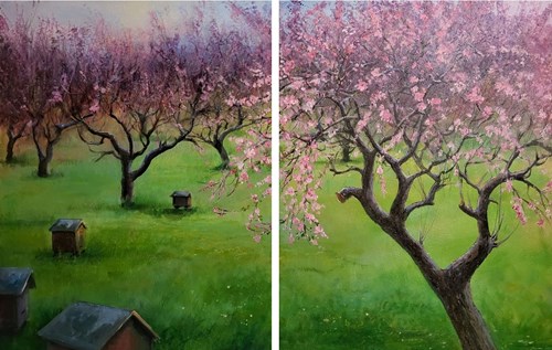 Living room painting by Patrycja Kruszyńska-Mikulska titled Spring in Orchard