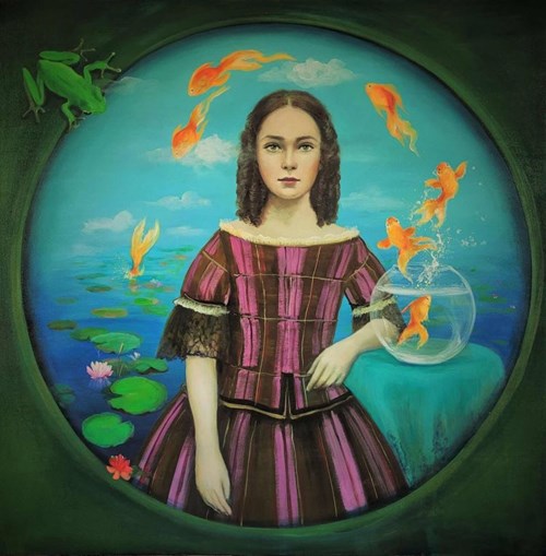 Obraz do salonu artysty Patrycja Kruszyńska-Mikulska pod tytułem Złote rybki z cyklu Za kurtyną snu