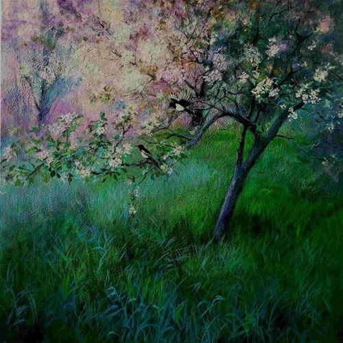 Living room painting by Patrycja Kruszyńska-Mikulska titled Wild apple tree