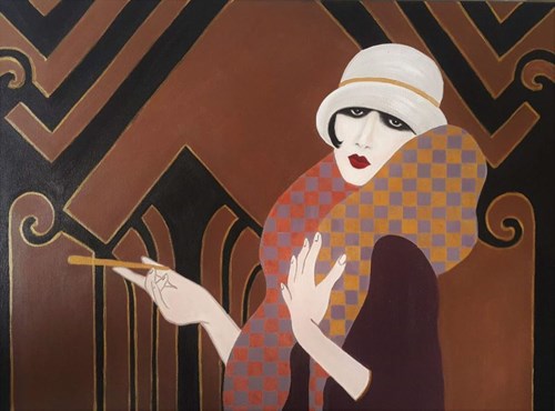 Living room painting by Patrycja Kruszyńska-Mikulska titled Flapper Girl II