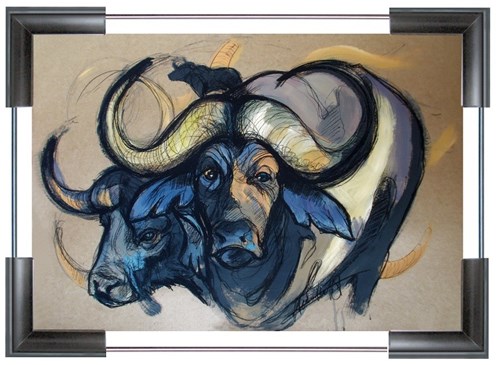 Living room painting by Aleksandra Wiszniewska titled African Buffalo