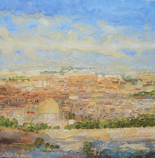 Living room painting by Stanisław Tomalak titled Square 250 - Jerusalem