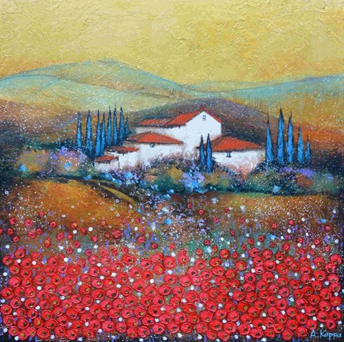 Living room painting by Alicja Kappa titled Red and gold of Tuscany