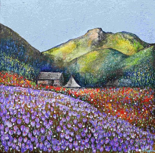 Living room painting by Alicja Kappa titled Crocuses – Chochołowska Valley