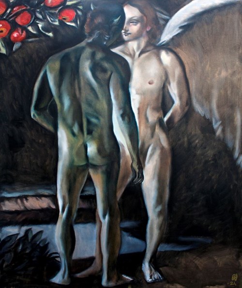 Living room painting by Marcin Wilk titled Misalliance