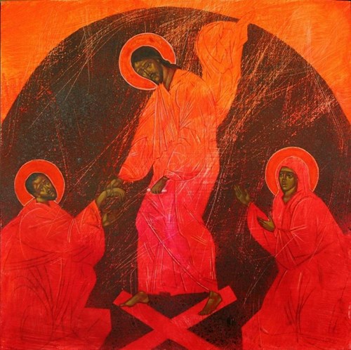 Living room painting by Sylwia Perczak titled The descent of Christ into Limbo