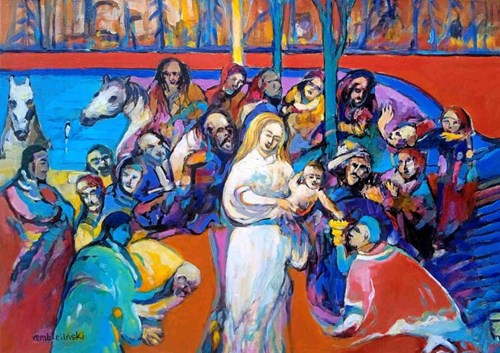 Living room painting by Piotr Rembieliński titled Adoration of the Epiphany