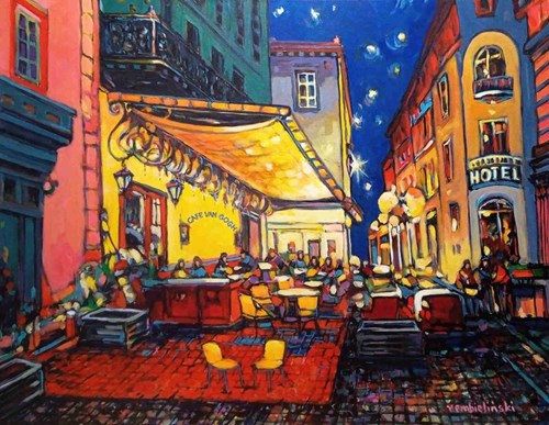 Living room painting by Piotr Rembieliński titled Cafe van Gogh