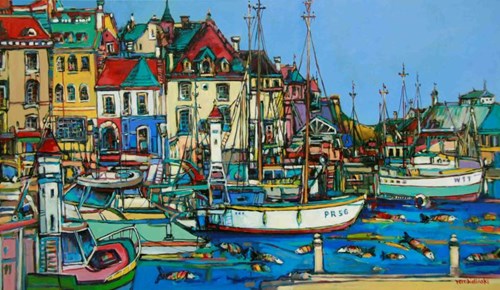 Living room painting by Piotr Rembieliński titled Harbour is For Meetings