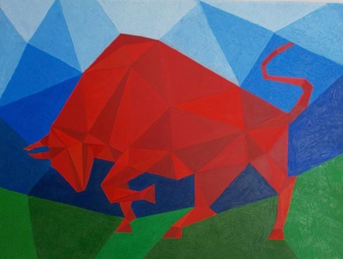 Living room painting by Danuta Niklewicz titled Red bull