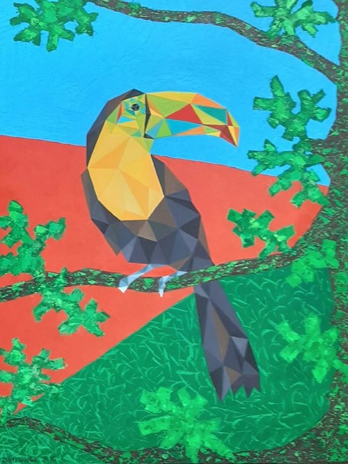 Living room painting by Danuta Niklewicz titled Toucan