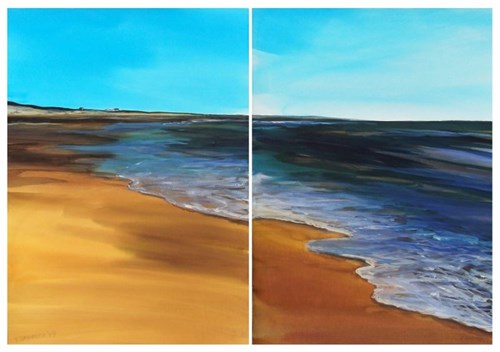 Living room painting by Joanna Magdalena titled Biscarosse Beach (diptych)