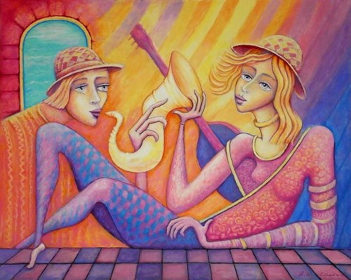 Living room painting by Bohdan Wincenty Łoboda titled Jazz - a duet in the sun