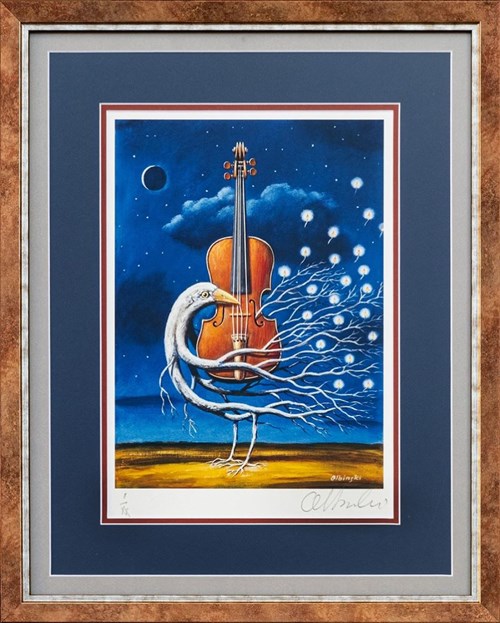 Living room print by Rafał Olbiński titled Nocturne for Violin I from XX