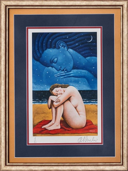 Living room print by Rafał Olbiński titled Sea Nap 1st of XX