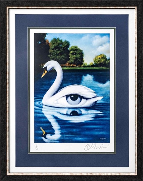 Living room print by Rafał Olbiński titled Swan glance IzXX