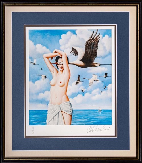 Living room print by Rafał Olbiński titled Fleeting X of XX