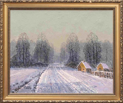 Living room painting by Wiktor Korecki titled Winter landscape, second half of the 20th century