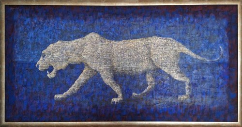 Living room painting by Grzegorz Klimek titled Silver panther