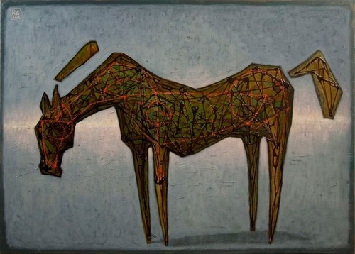 Living room painting by Grzegorz Klimek titled Green Horse