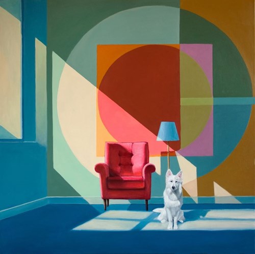 Living room painting by Sławomir Setlak titled Raspberry Armchair II