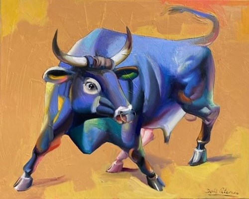Living room painting by David Pataraia titled Bull VII from "Caucasian Bulls" series