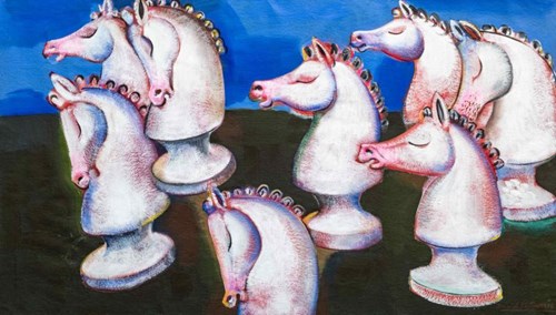 Living room painting by David Pataraia titled Chess horses