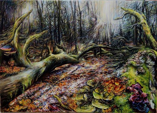 Obraz do salonu artysty Andrzej Masianis pod tytułem Bóg lasów pogańskich Prusów