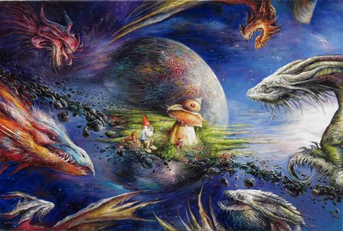 Living room painting by Andrzej Masianis titled Neverending Story - Dragons